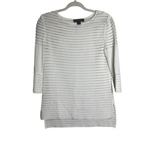 St. John Ivory Cream Old Money Shiny Knit Sheer Striped Top SZ P